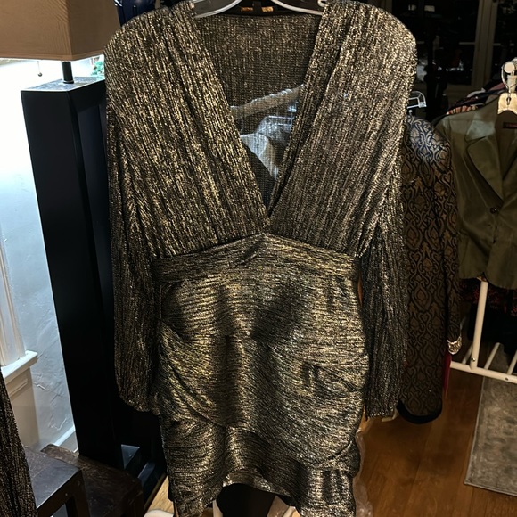 Maje Dresses & Skirts - MAJE Black with silver thread v- neck mini dress size 36